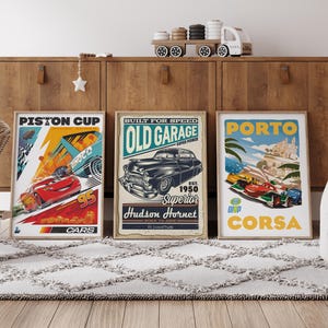 Set of 3 Movie Poster - Cars Movie Poster - Piston Cup - Disneyland Home - Piston Cup - Lightning Radiator Springs Poster,