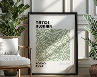 Sage Green Yayoi Kusama Art Print, Japanese Art, Kusama Poster, Yayoi Kusama Exhibition, Yayoi Kusama Nets, Green Poster