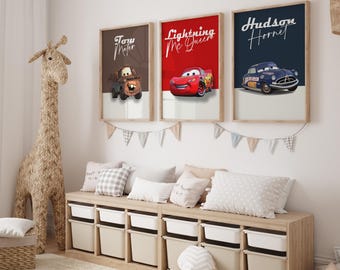Conjunto de 3 carteles de películas - Cartel de la película Cars - Copa Pistón - Disneyland Home - Copa Pistón - Cartel de Lightning Radiator Springs,