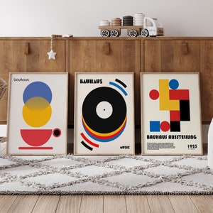 Set of 3 Bauhaus Print, Bauhaus Prints, Wall Collage Kit, Famous Artists Prints, mid century modern minimalist abstract geometric bundle
