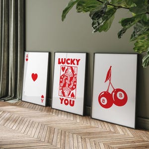 3er Set - Trendy Retro Wand Kunst Set, Trendy Ästhetischer Druck, Lucky You Poster - Queen of Hearts Wandkunst - Trendy Queen Funky Poster