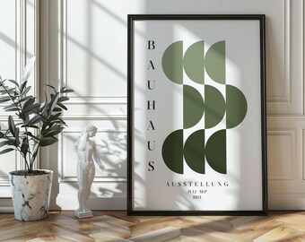 Green Vintage Bauhaus Geometric Print, Abstract Mid Century Modern Wall Art