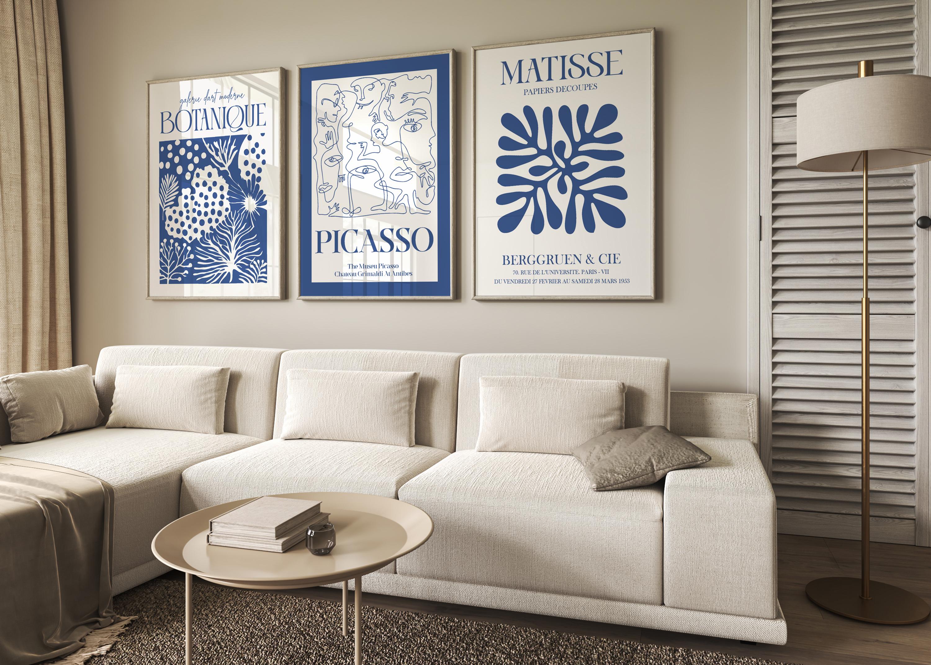 Set of 3 Blue Matisse, Henry Matisse and Bauhaus Prints, Beige Wall Art ...
