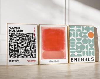 Set of 3 Prints, Bestseller Poster Set, Trendy Poster Bundle, Bauhaus Poster, Kusama Poster, Rothko Poster, Gallery Wall Art Set of 3