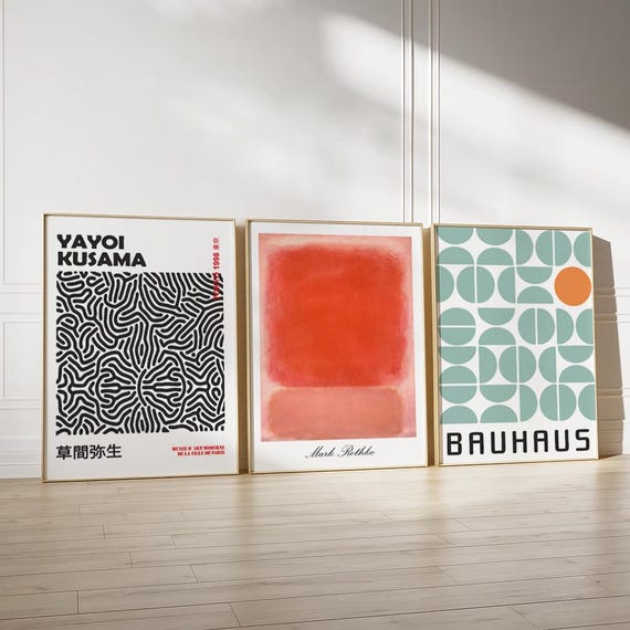 Set of 3 Prints, Bestseller Poster Set, Trendy Poster Bundle, Bauhaus Poster, Kusama Poster, Rothko Poster, Gallery Wall Art Set of 3