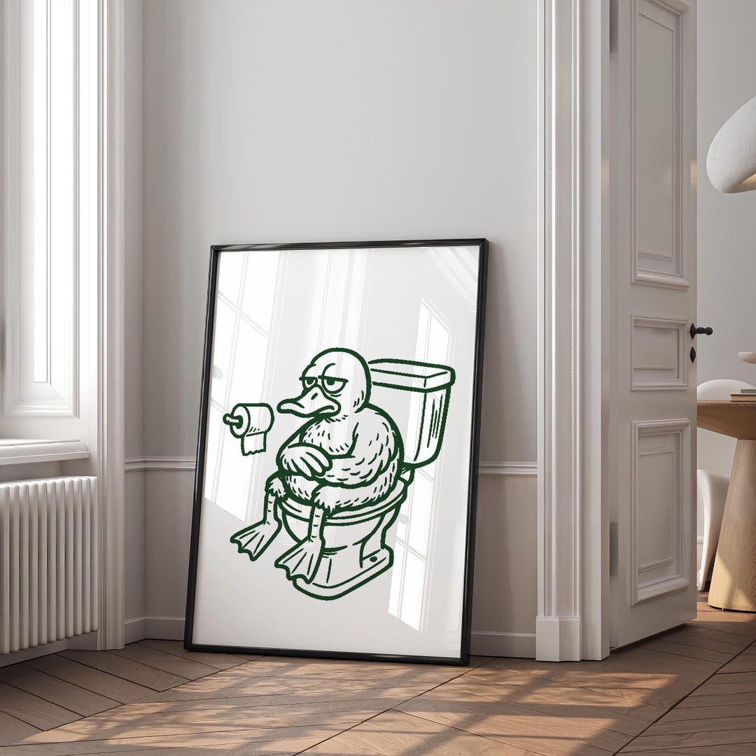 Funny Duck on Toilet Art Print: Retro Bathroom Poster - Etsy