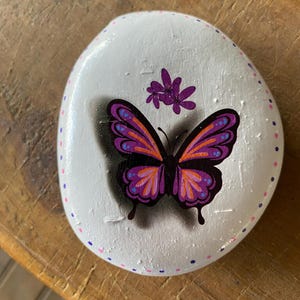 Butterfly Garden Rock, Kindness Rock, Rock Art, Bookshelf Decor