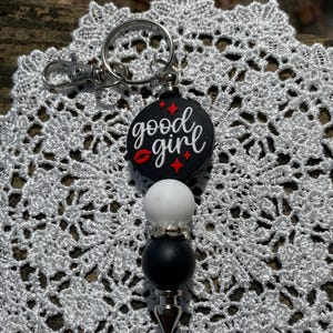 Silicone Beaded Good Girl Bookish Keychain,  Handmade Silicone Bead Keychain