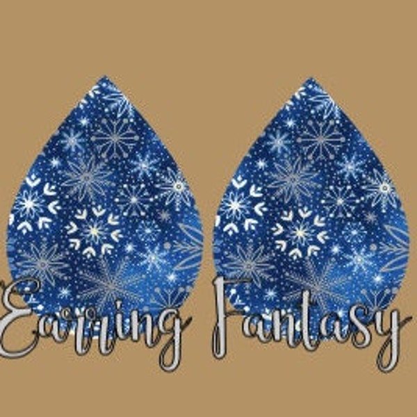 Blue Snowflake Earrings Digital Template PNG, Instant Digital Download, Printable, Earring Blank Design