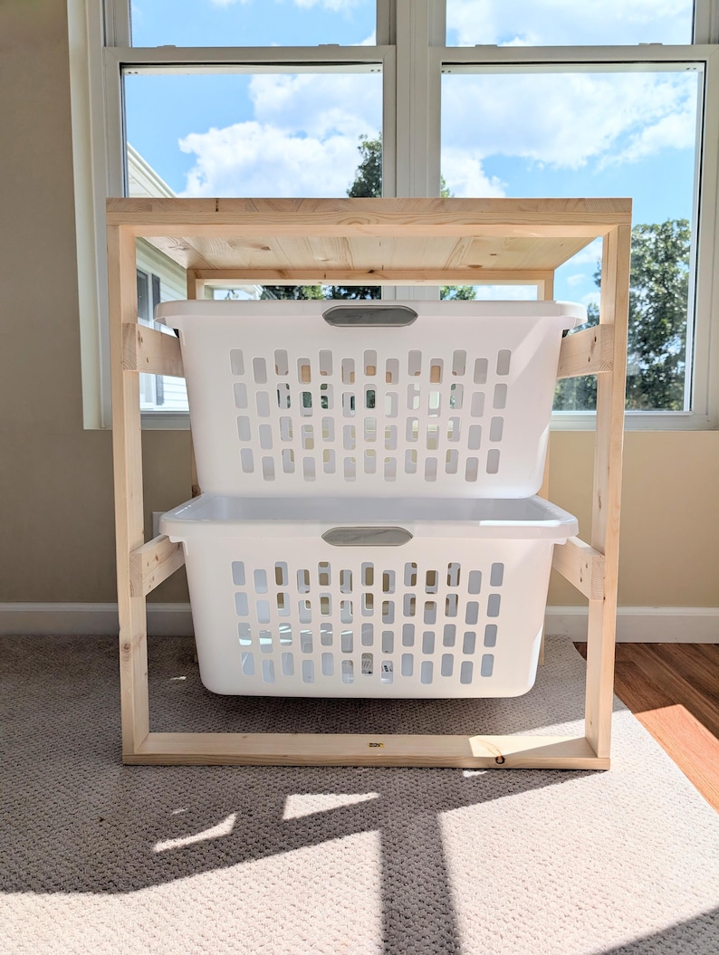Laundry Basket Holder Storage Shelf (2 Bushel) image 8