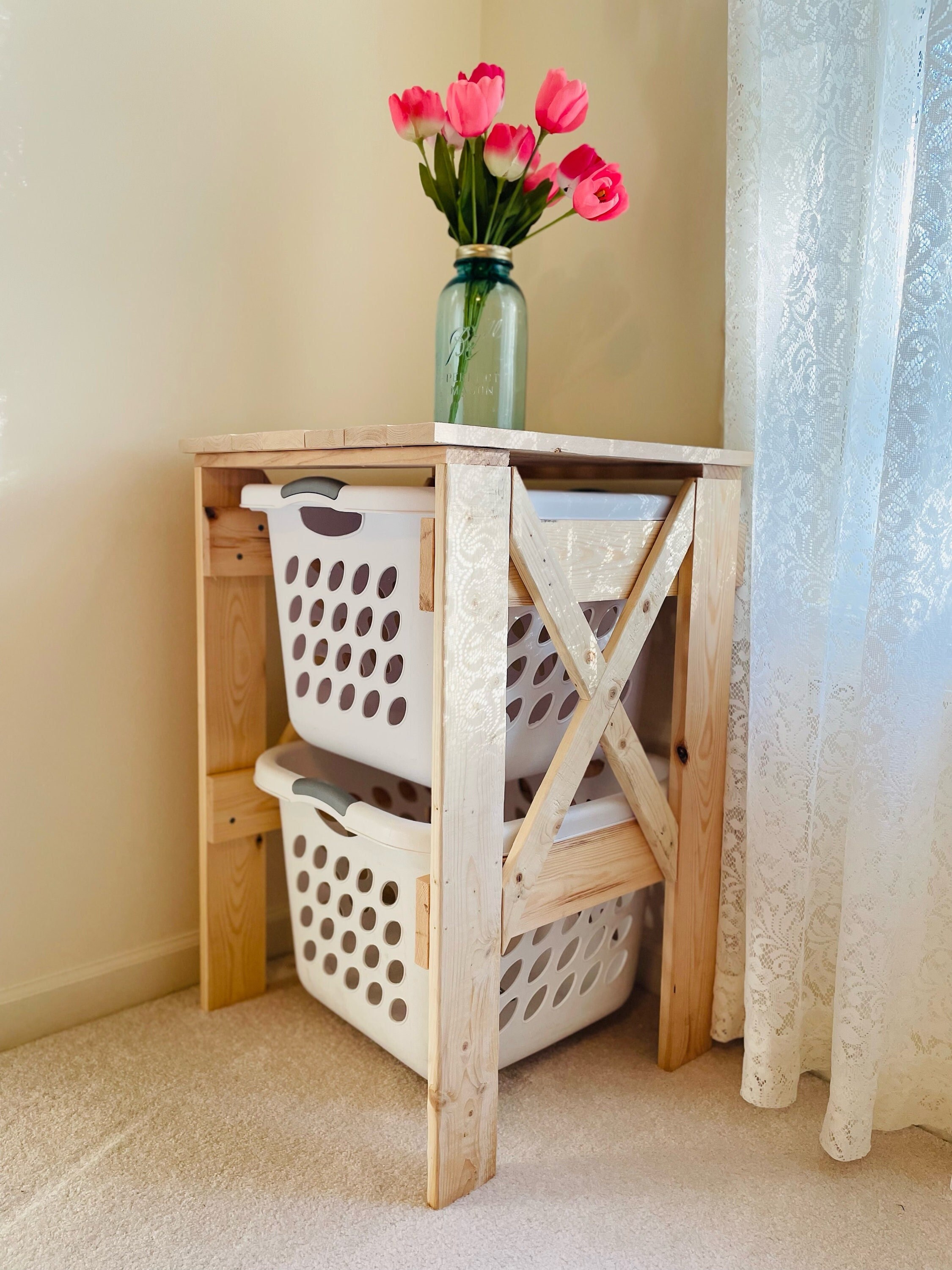 Nightstand Slidein Laundry Basket Shelf Etsy