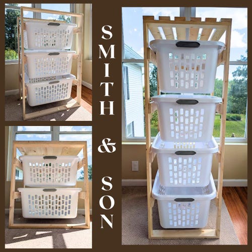 家具 Laundry rack with baskets Laundry Basket Holder Storage Shelf (2 Bushel) - Etsy