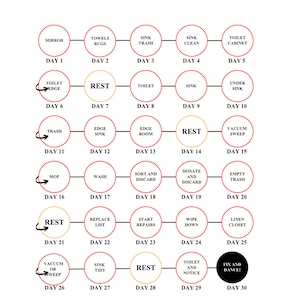 Neurodivergent Cleaning Schedule for Bathroom for 30 days Cleaning for Depression 30 days for Cleaning Fun Coloring Checklist