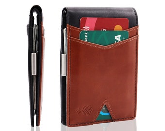 Portefeuille Saddle Tan, Portefeuille homme, Protection RFID, Portefeuille Slim Modern, Clip d’argent, Cuir véritable, Mien, Portefeuille Iu Mien