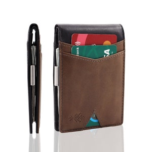 Bark brown/grey, Men wallet, RFID protection, Slim Modern wallet, Money clip, Genuine leather