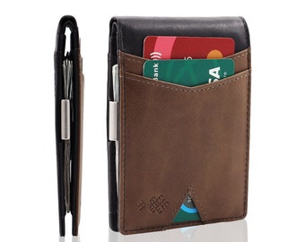 Écorce brune/grise, Portefeuille homme, Protection RFID, Portefeuille Slim Modern, Clip d’argent, Cuir véritable