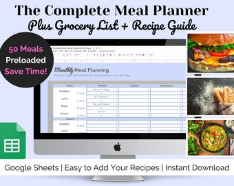 Weekly Meal Planner | Meal Planner Template | Menu Planner | Meal Prep |  Recipe Template | Family Meal Planner | Google Sheets Template