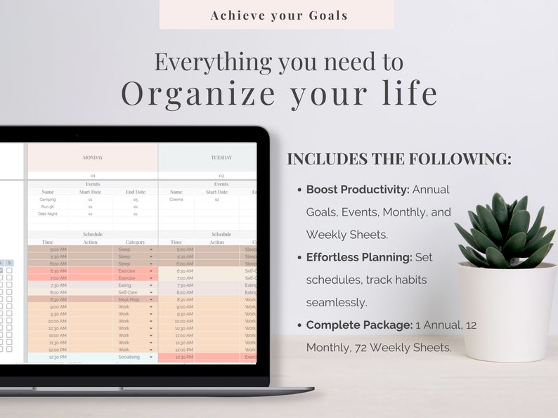 Digital Life Planner | Daily Schedule Spreadsheet | Google Sheet Planner | Habit Tracker | Annual & Monthly Goal Tracker | Schedule Template image 2