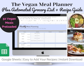 Vegan Meal Planner | Vegan Diet Planner | Plant Based Meal Plan | Vegan Weekly Meal Planner | Automated Grocery List | Vegan Recipe Planner