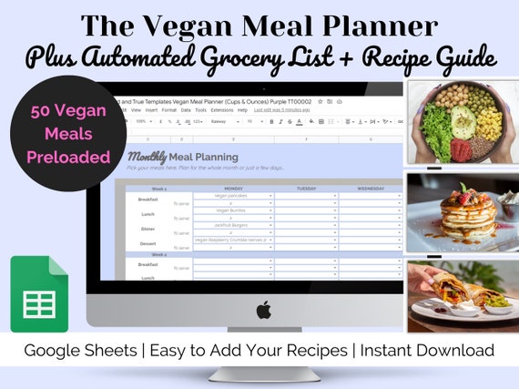 Vegan Meal Planner | Vegan Diet Planner | Plant Based Meal Plan | Vegan Weekly Meal Planner | Automated Grocery List | Vegan Recipe Planner