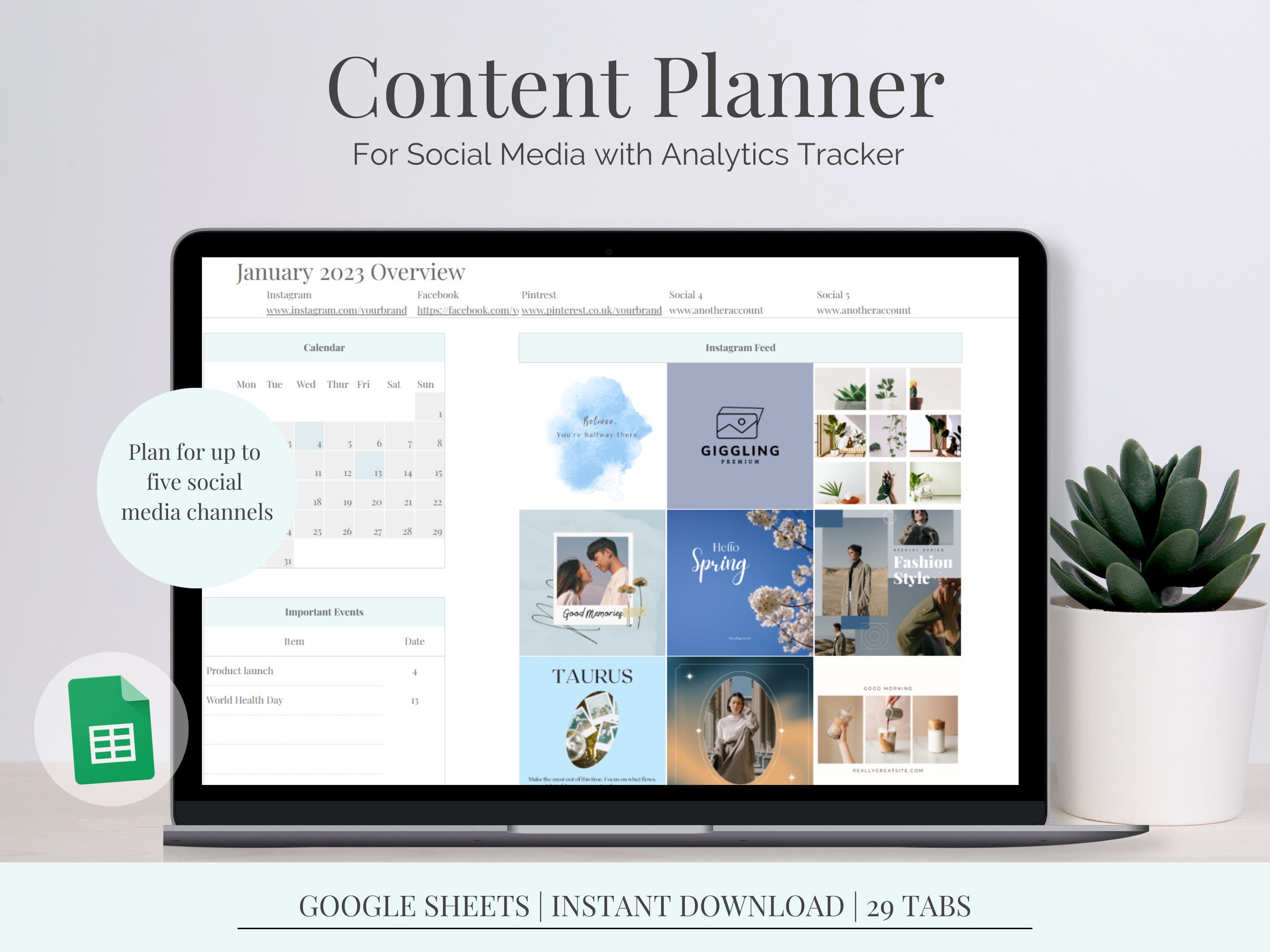 Planificador de contenido / Calendario de redes sociales / Calendario de marketing / Informes de redes sociales / Publicación en redes sociales / Rastreador de redes sociales / Azul