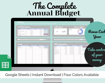 Personal Finance Dashboard | Annual Budget | Paycheck Spreadsheet | Savings Goal Tracker | Digital Budget | Debt Dashboard | Pastel Green
