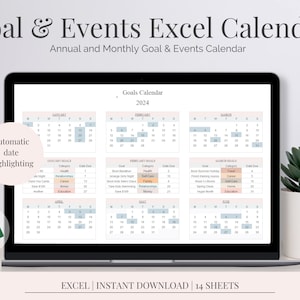 Customizable Excel Calendar | Editable Spreadsheet Template | Goal and Event Tracker