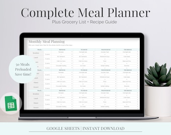 Meal and Recipe Planner | Customizable Google Sheet | Automatic Meal Plan | Meal Prep Spreadsheet | Digital Recipe Planner (Green)
