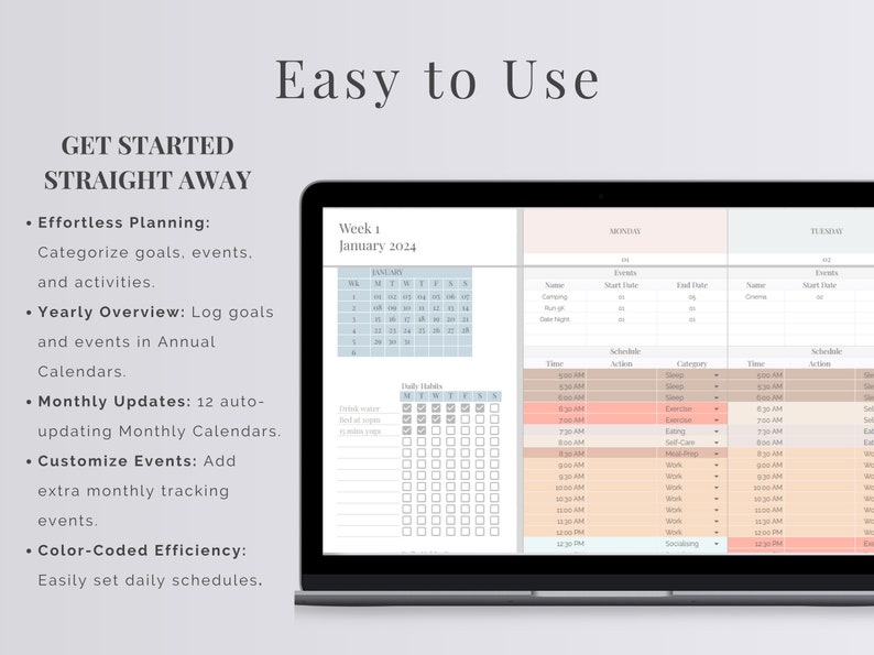 Digital Life Planner | Daily Schedule Spreadsheet | Google Sheet Planner | Habit Tracker | Annual & Monthly Goal Tracker | Schedule Template image 3