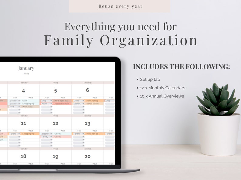 Family Calendar Google Sheet Family Digital Organizer Weekly Calendar