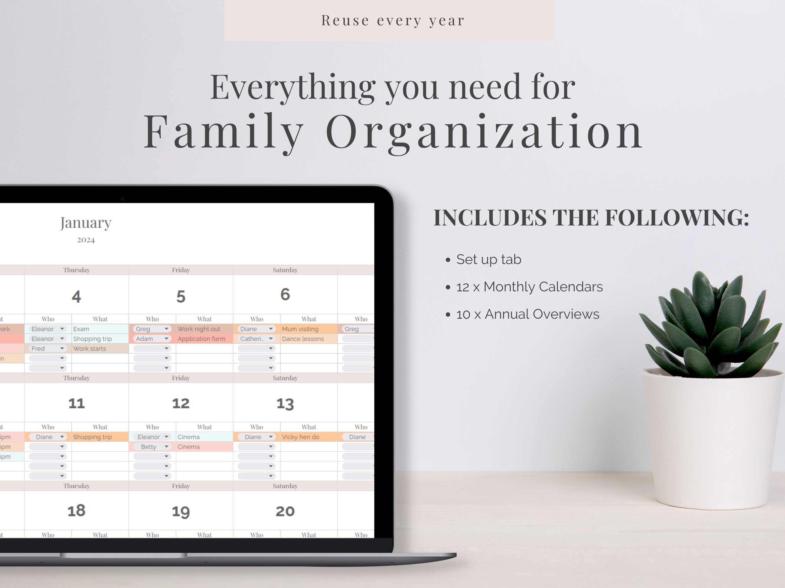 Family calendar google sheet family digital organizer weekly