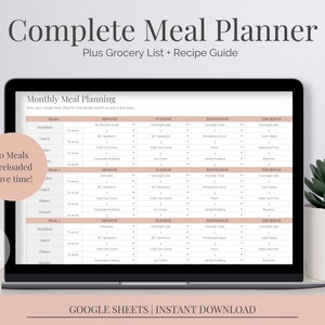 Meal Plan Google Sheets | Meal Planner | Automatic Grocery List | Weekly Menu  | Meal Guide (Peach)