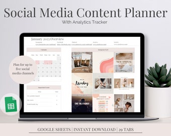 Planificador de redes sociales / Planificador de contenido de Google Sheets / Programación de marketing / Calendario de contenido / Plantilla de redes sociales Análisis de redes sociales