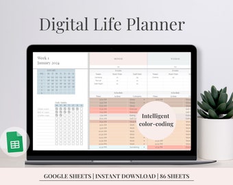 Digital Life Planner | Daily Schedule Spreadsheet | Google Sheet Planner | Habit Tracker | Annual & Monthly Goal Tracker | Schedule Template