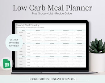 Plan de comidas cetogénicas y lista de compras / Planificador de menús cetogénicos / Comidas cetogénicas para bajar de peso / Planificador de comidas bajas en carbohidratos Hoja de Google / Plan de comidas bajas en carbohidratos de 28 días
