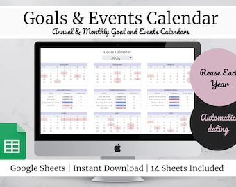 Goal and Event Calendar Google Sheets Annual and Monthly Calendar Goal  Tracker Google Sheets Calendar Template 2023 Digital Calendar - Etsy