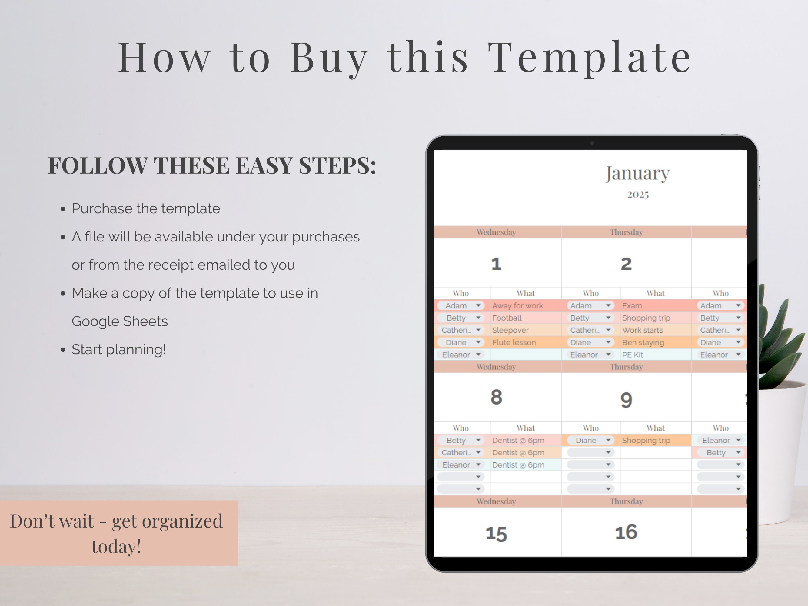 Reusable Multi-person Monthly Schedule | Weekly Calendar Google Sheet ...