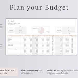 Peut inclure: Une feuille de calcul de budget de mariage imprimable avec un sch&eacute;ma de couleurs rose et blanc. La feuille de calcul comprend des sections pour suivre le budget total, les d&eacute;penses initiales, les acomptes et le solde restant. La feuille de calcul comprend &eacute;galement un diagramme circulaire pour visualiser la ventilation du budget.