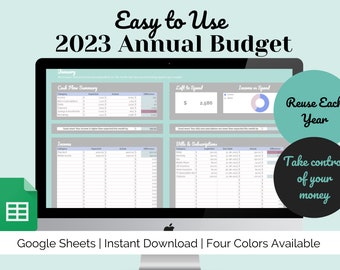 Årsbudgetkalkylblad | Digital budgetplanerare | Google Sheets-budget | Årsbudgetmall | Lönebudget | Pastellgrön
