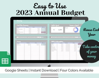 Yearly Budget Spreadsheet | Digital Budget Planner | Google Sheets Budget | Annual Budget Template | Paycheck Budget | Pastel Green