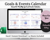 Excel Calendar | Editable Calendar Spreadsheet | Calendar Template | Goal Calendar | Event Calendar | Monthly Calendar