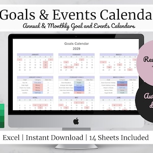 Excel Calendar | Editable Calendar Spreadsheet | Calendar Template | Goal Calendar | Event Calendar | Monthly Calendar