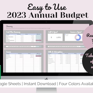 2023 Yearly Budget Template | Annual Budget Spreadsheet | Google Sheets Budget | Monthly Budget Worksheet | Money Tracker | Pastel Pink