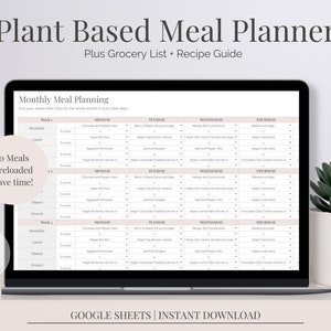Plan de alimentación basado en plantas / Planificador de comidas vegano fácil / Plan de comestibles vegano / Alimentación limpia / Dieta vegana / Planificador de recetas veganas I Rosa pastel
