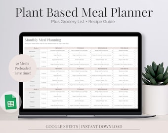 Plant Based Meal Plan | Easy Vegan Meal Planner | Vegan Grocery Plan | Clean Eating | Vegan Diet | Vegan Recipe Planner I Pastel Pink