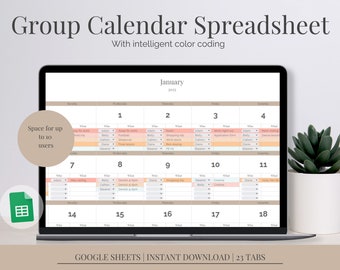 Flexible Group Monthly Scheduler | Weekly Google Sheet Calendar | Yearly Calendar Template