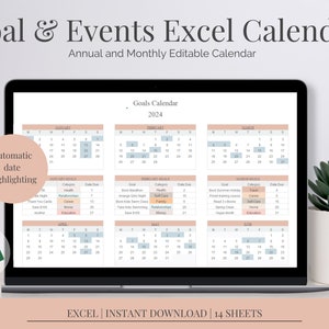 Editable Excel Calendar | Personalized Spreadsheet Template | Goal & Event Manager