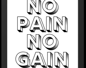 No Pain No Gain-print, motiverende sportschoolmuurkunst (digitale download)