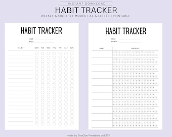 Minimalist Habit Tracker, Weekly & Monthly Planner (Digital Download)