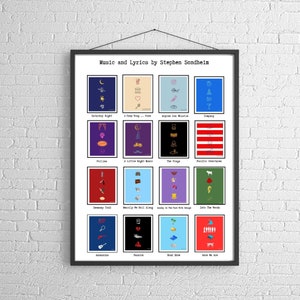 Complete List of Stephen Sondheim Shows Minimalist Printable Wall Art | Gift For Sondheim Fans | Instant Digital Download